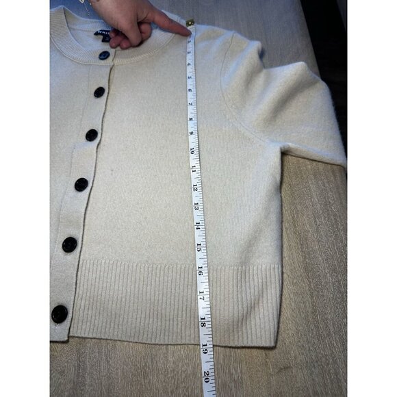 WHISTLES Ivory Wool Cropped Cardigan Size Medium Tortoise Buttons Timeless - Picture 6 of 9
